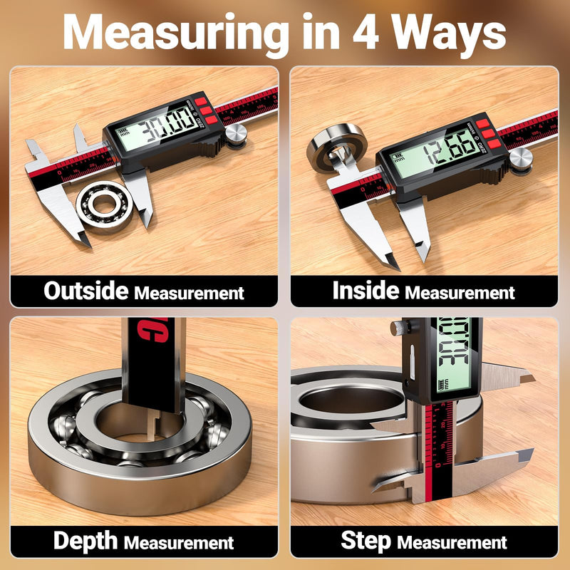 Rechargeable Digital Caliper 200 mm/8 Inch Caliper with LCD Screen, Inch/mm, Stainless Steel Vernier Measuring Tool for DIY, Household, Jewelery Tools, 3D Printer