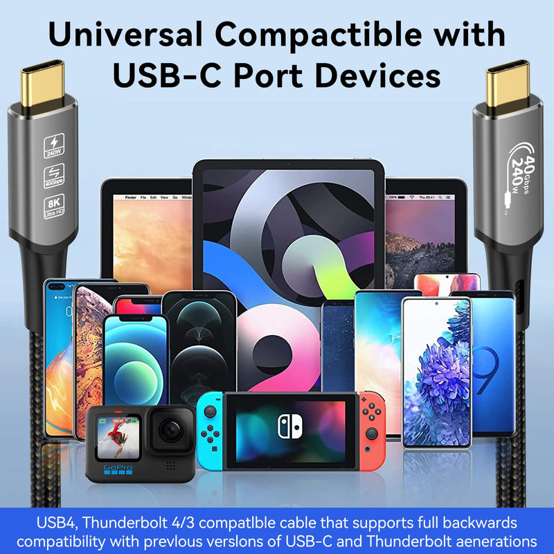 USB4 Cable with Thunderbolt 4, 240W Charging, 40Gbps Data, 8K@60Hz 4K120Hz HDR, PD3.1, USB C to USB C, for MacBook M1-M3, Mac Studio, Laptops, Monitor USB4 40G 240W-0.5M