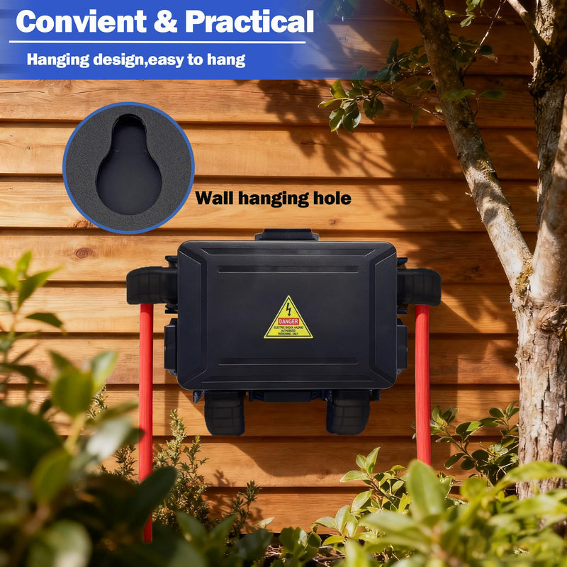 Small Outdoor Electrical Box,Waterproof Extension Cord Cover(Inner 7.3 * 5.1 * 1.6 inch) Weatherproof Connection Box w/4 Cable Entry Protect for Plug,Connector,Festive Light (2 PCS, Black) Small 2PCS