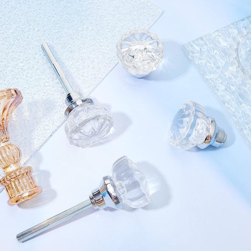 Amylove 2 Set Glass Door Knobs Mortise Style Fluted Crystal Antique Door Knobs with Spindle Antique Doorknobs for Home Interior(Silver,Basic) Silver Simple