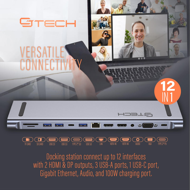 USB C Docking Station 12-in-1 Laptop Hub with Dual 4K HDMI - USB-A & C Ports Gigabit Ethernet Audio and SD Slots - Universal Dock for Mac & Windows