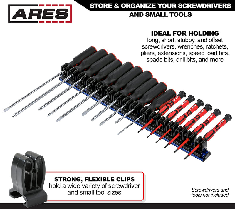 ARES 62027 - Blue 16.5-Inch Hand Tool Holder - Aluminum Rail Stores up to 16 Screwdrivers or Small Tools and Keeps Your Garage Organized 1-Piece