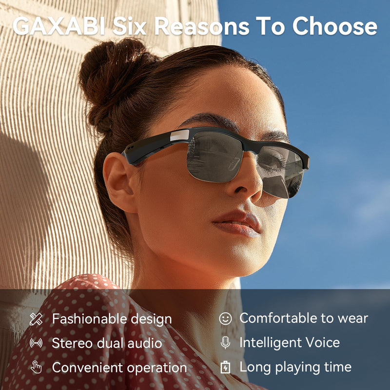 Smart Glasses, Polarized Bluetooth Sunglasses, Built-in Mic & Speakers, Voice Assistant, UV Protection, Bluetooth Glasses for Office, Driving, Cycling Outdoor Sports M9 Pro-greyish Green Lens