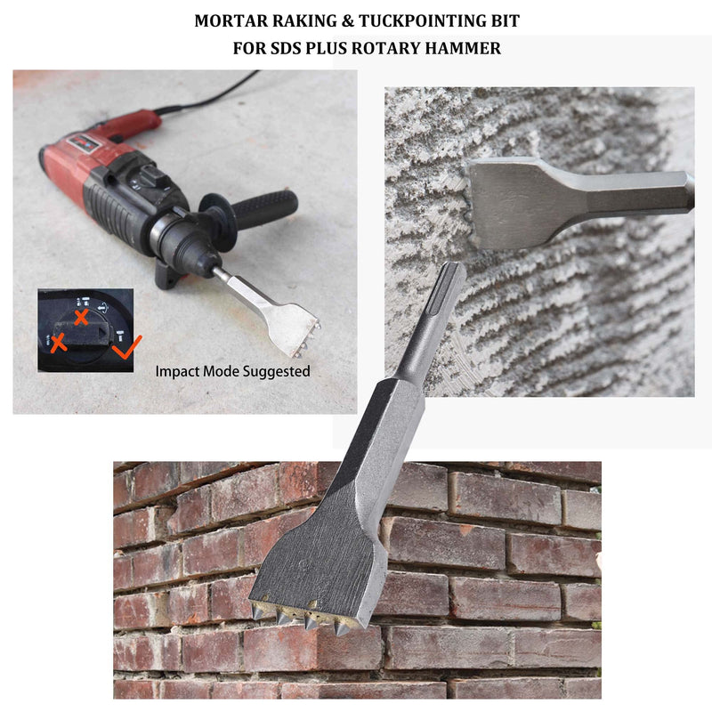 6 1/8 in. x 1 1/2 in. SDS Plus Mortar Raking Chisel, Mortar Joint Removal SDS Plus Chisel Bit, SDS Plus Tuckpointing Tool(Pack of 2)