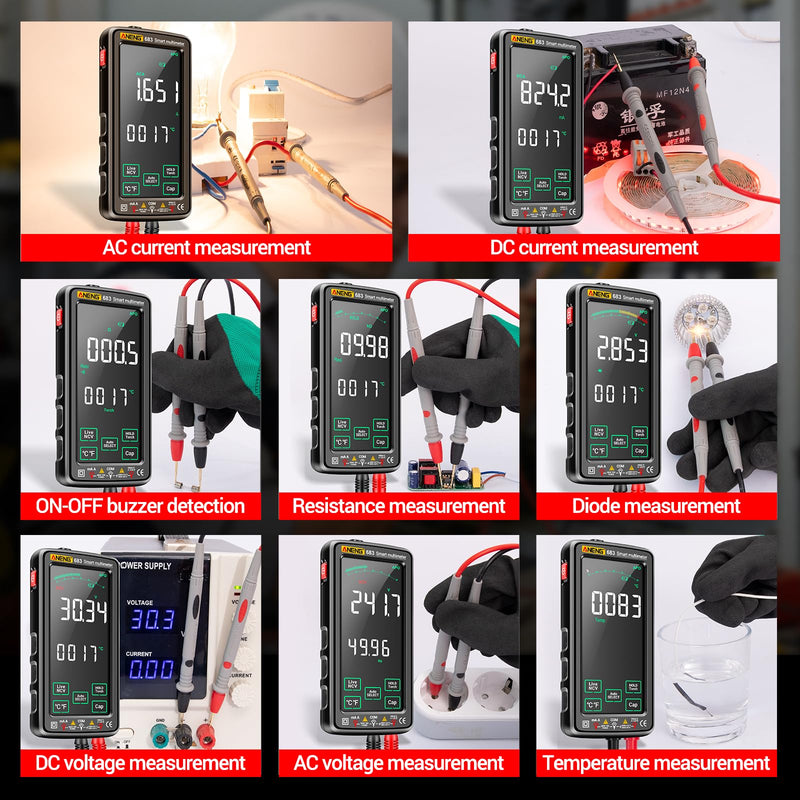 Smart Multimeter, Smart Digital multimeter Tester with Touch Screen 6000 Counts Auto Ranging Rechargeable multimeter A Reverse Display NCV Tester with Flashlight for Electricians,DIY (Black) Black