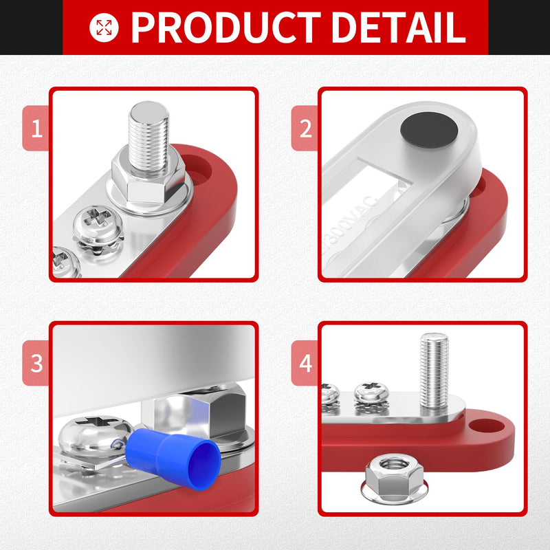 DAIERTEK 12v Bus Bar 150A Small Battery Power Distribution Block 12 Volt Positive & Negative Terminal Block Busbar 2 x 1/4" Terminal Studs 5 x #8 Terminal Screws with Cover for Marine Automotive Car 2M6+5S