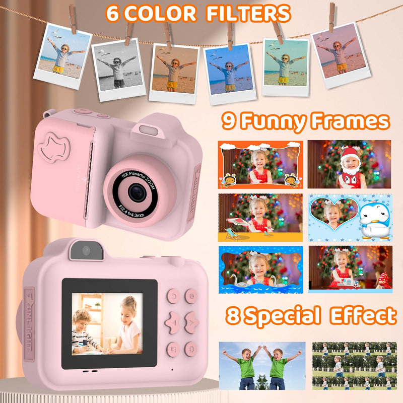Kids Camera Instant Print,Kids Digital Camera 1080P HD Dual-Lens Selfie,Instant Print Camera with 5 Rolls Paper & 32GB Card,Toddler Camera Christmas Birthday Gifts for Girls Age 3-12(Pink) Pink
