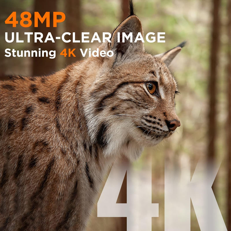 Trail Camera, 4K 48MP Trail Game Camera with Night Vision 0.1s Trigger Motion Activated, IP66 Waterproof Game Camera 130°Wide Angle with 48pcs No Glow LEDs for Outdoor Wildlife Monitoring Brown