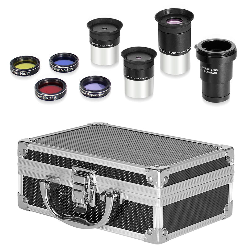 Astronomical Telescope Accessory Kit - with 3pcs Plossl Eyepieces Set, 4pcs Filter Set, a 2X Barlow Lens 8Piece