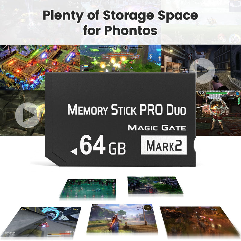 Original 64GB Memory Stick Pro Duo MARK2,High-Speed Memory Stick Duo Compatible with PSP1000 2000 3000 Accessories and Camera Memory Cards black-64GB
