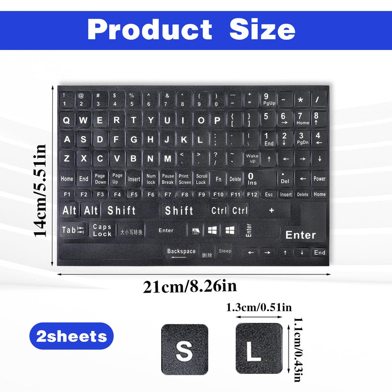 2 Pack Universal English Computer Stickers Keyboard Replacement Letters English Stickers Big Matte English Alphabet Full Set Computer Black Background with White Letteringfor Laptop Desktop