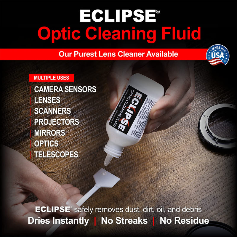 Eclipse Optic Cleaning Solution - Camera Lens and Digital Sensor Cleaner Fluid - Works with All Cameras, Binoculars, and Other Optical Products - Dropper Tip (15ml) - 0.5oz (2-Pack)