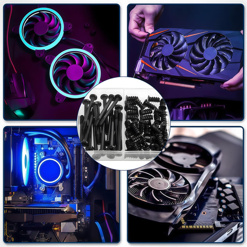 60Pcs Black PC Computer Case Cooling Fan Mount Screws UNC 6-32x35mm Fan Long Screw and PC Case Fan Screws M5x10mm Radiator Water Cooling Screw for Computer Case Fan Mount #6-32*35