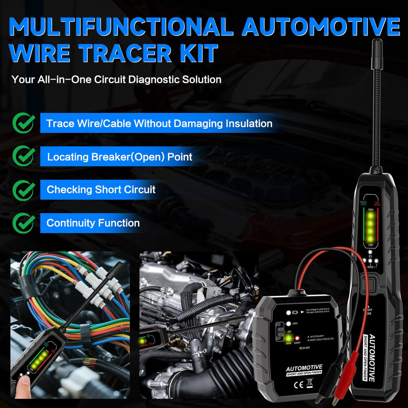 VSTM Wire Tracer Automotive Electrical Open & Short Finder, Circuit Breaker Finder, Circuit Tester, Fault Probe Cable Tracker, DC 6-42V Electrical Circuit Diagnostic Tool Black
