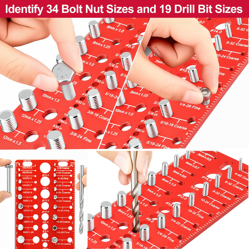 Manalete Thread Checker, 53 Nut and Bolt Thread Checker, Screw Size and Thread Identifier Gauge with 17 Standard & 17 Metric &19 Drill Bit Gauges, Bolt Size Finder for Quickly Identify Thread Sizes 53 Gauges - 17 Inch & 17 Metric &19 Drill Gauges