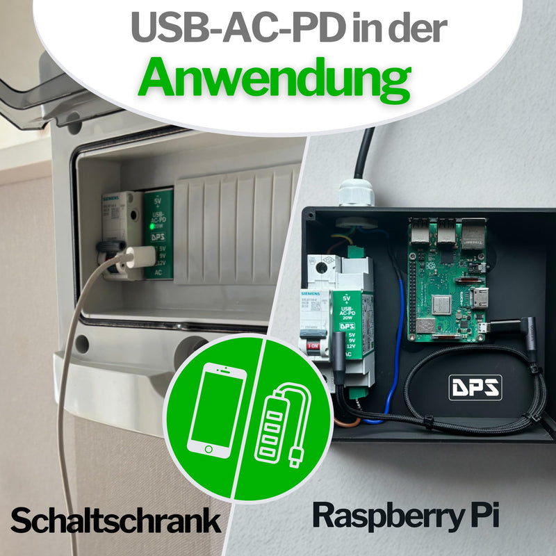 DPS - DIN Rail Power Supply USB-C 230V AC, 20W Power Delivery - 5V/9V/12V - with Short Circuit & Surge Protection - Industrial Quality AC-USB-PD_1 Stück