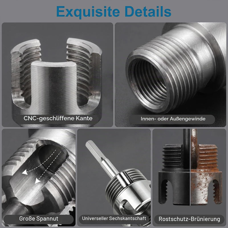 Pipe Tap Set, 3 Pieces, 1/2 Inch, 3/4 Inch, 1 Inch - Internal and External Tap, Tap Opener Pipe Tap for PVC, PP and PE Water Pipes