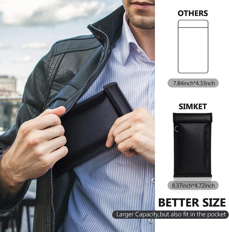 Simket Faraday Bags for Phones and Car Key 2 Pack, Signal Blocking Pouch, Cell Phone Signal Jammer, Car Key/WiFi/RFID/GPS Signal Blocker Black (m) M(Up to Phone)