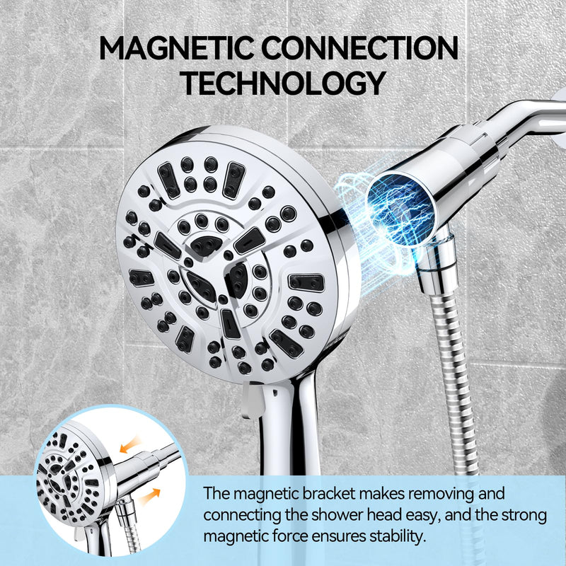 VOXON Magnetic High Pressure Shower Head, 10-Mode Handheld Shower Head, Built-in 2 Power Wash, Adjustable Shower Head with Handheld with Magnetic Docking & 60'' Hose, 2.5 GPM Showerhead with 5'' Face Silver