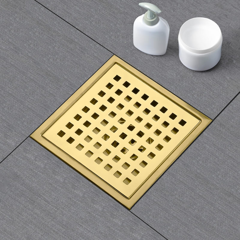 SaniteModar Shower Drain, 6 inch Shower Floor Square Drain with Flange, Removeable Grid Panel SUS 304 Stainless Steel Square Shower Drain, Brushed Gold