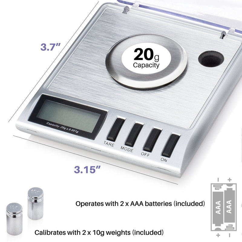 Smart Weigh GEM20-20g x 0.001 Grams, High Precision Digital Milligram Jewelry Scale, Reloading, Jewelry and Gems Scale, Calibration Weights and Tweezers Included