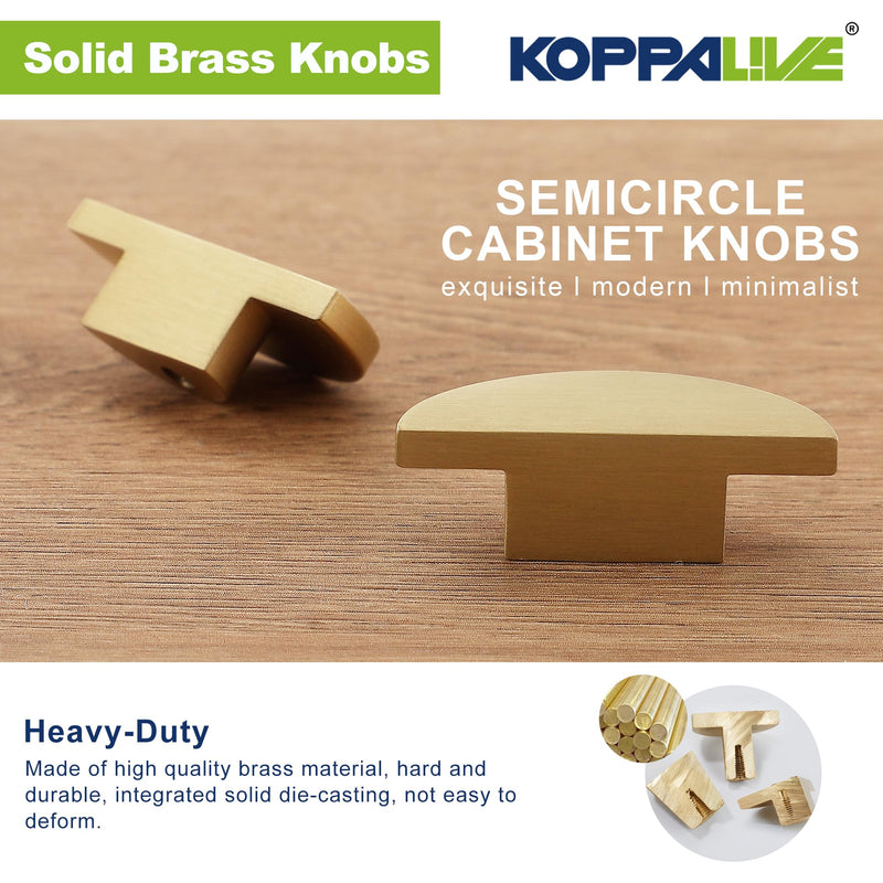 10 Pack Solid Brass Dresser Drawer Pulls,Semicircle Kitchen Cabinet Knobs and Handles, Gold Knobs for Cabinet and Drawer, Modern Copper Furniture Handles, Brushed Finish Furniture Hardware 10 Matte Brushed Brass