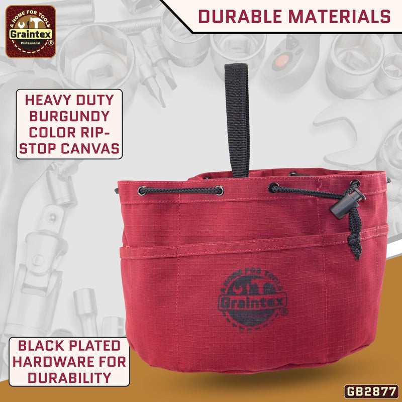 Graintex 18 Pockets Grab Bag Rip-stop Canvas Drawstring Closure, Small Part Organizer Pouch, Small Tools, Screws, Parts, Parachute Tool Bag for Efficient Storage - Burgundy