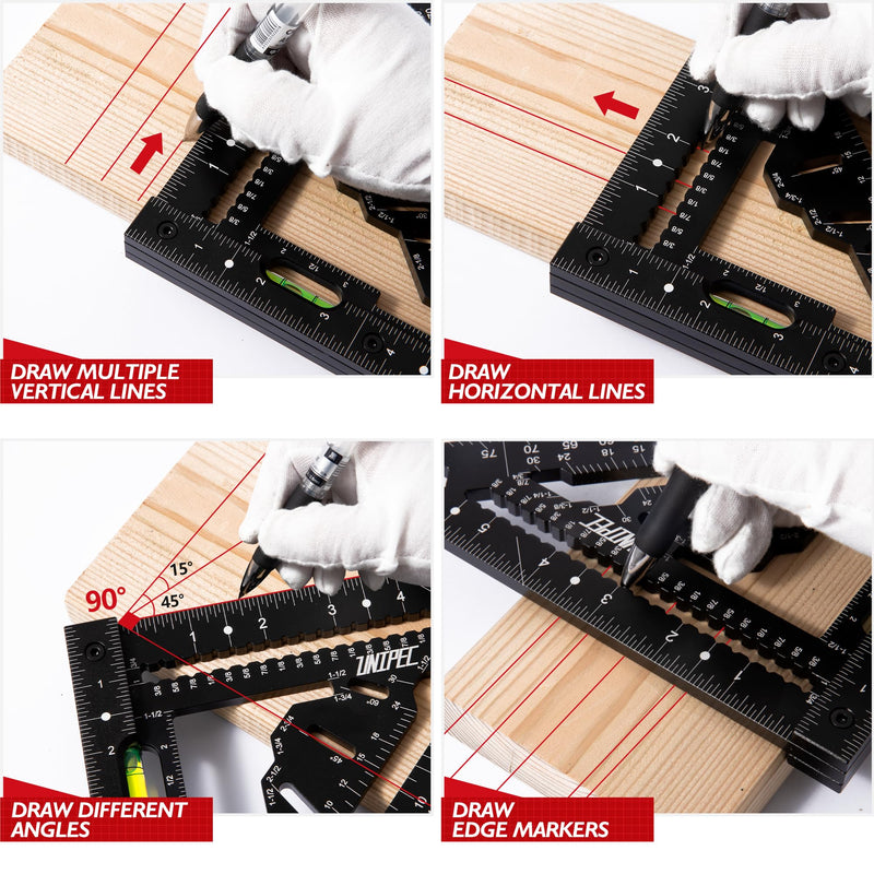 7.5 inch Rafter Square with Level, Aluminum Metal Triangle Ruler Multifunctional Carpenter Square Woodworking Layout Tools 7.5"