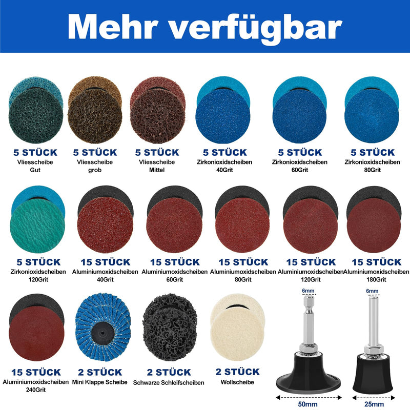 136 pieces CSD sanding discs, grinding tool set, 50 mm A/O quick release disc, wheel hub grinder for mini compressed air sander, grinding wheel, grinding, polish, burr, paint removal | Drill Grinding Attachment with 1/4" Shank Holder Lock for Surface T...