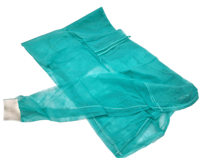 TIGA-MED Disposable Gown - Pack of 10 - Fleece Protective Gown with Jersey Cuffs, 130 x 155 cm, Green - MRSA Suitable - Visitor Gown for Clinic, Practice, Care & Laboratory