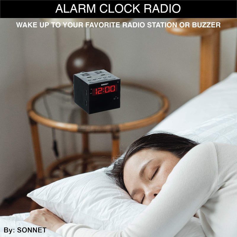 Sonnet Alarm Clock Charging Station, Bluetooth Speaker, AM FM Radio, Dual USB Charging Ports, Dual AC Outlets, Very Loud Alarm Clock for Heavy Sleepers and The Hearing Impaired for Desk, Bedroom R1415BT-BLUETOOTH