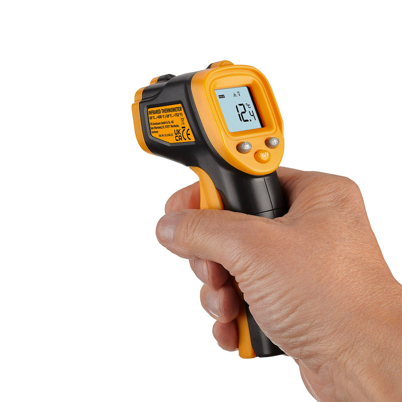 TFA Dostmann Ray Light 31.1143.13 Digital Infrared Thermometer, Non-Contact Measurement of Surface Temperature, According to HACCP, Measuring Time Under 1 Second, Black/Orange