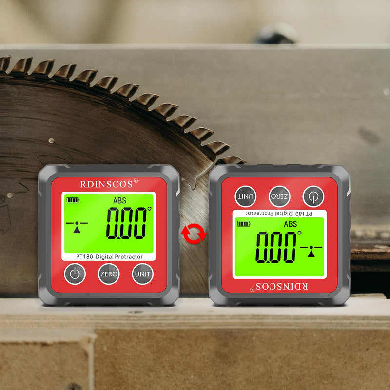 RDINSCOS Digital Angle Gauge with Strong Magnetic Base | Angle Gauge,For Woodworking,Table Saw,Mini Level Box,Replaceable Battery,LCD Display Black_red
