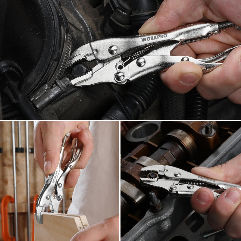 WORKPRO Locking Pliers, 4-inch Curved Jaw Vice Grips pliers, Chromium-Vanadium Steel Locking Pliers with Wire Cutter, Locking Adjustable Vise Grips for Clamping Twisting Welding 4"