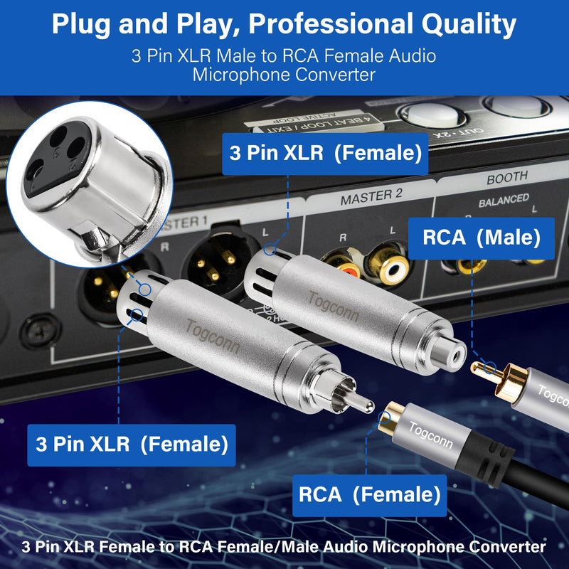 RCA to XLR Adapter 4 Pack, 1 Pair RCA Male to XLR Female Adapter and 1 Pair RCA Female to XLR Female Adapter, RCA to XLR Connector XLR Female to RCA Female & XLR Female to RCA Male