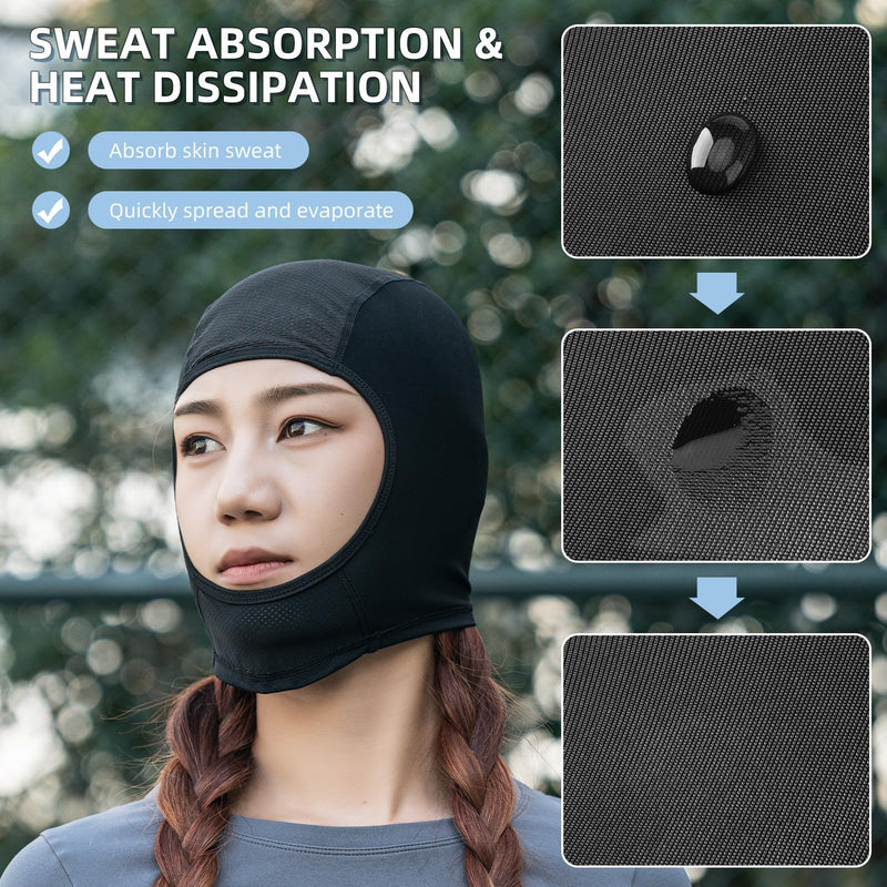 ROCKBROS Cooling Skull Cap Helmet Liner Balaclava Mask UV Protection Under Helmet Liner Black