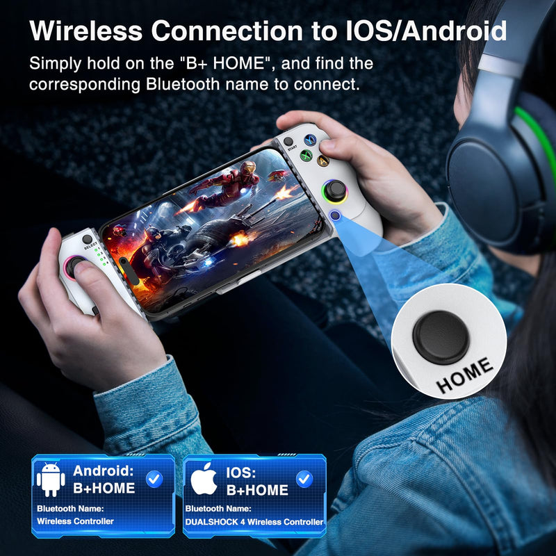 Phone Controller for iphone/Android with Hall Effect Joystick,Upgraded Retractable Mobile Gaming Controller with Case Support,RGB iphone Controller for Gaming Support PS Remote Play,Xbox Game Pass,Steam Link,Call of Duty,Roblox