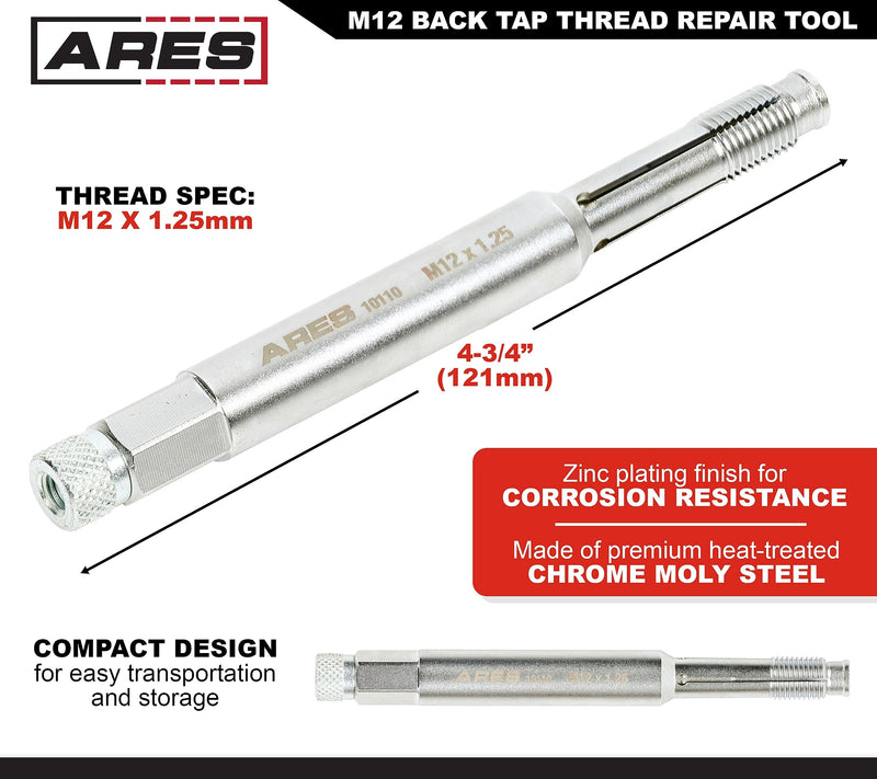 ARES 10110 – M12 Back Tap Thread Repair Tool – Collapsible Design Easily Engages and Repairs Threads from Inside Out – Keeps Metal Shavings Out of Cylinder