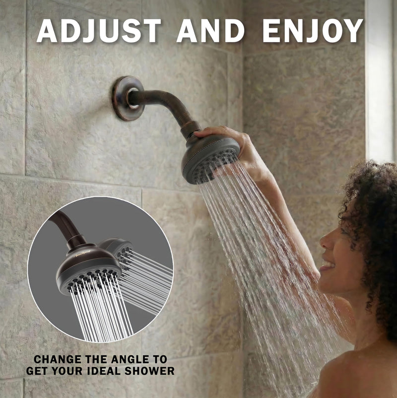 Aqua Elegante Pressure Boosting Shower Head - 3 Inch Wall Mount Water Saving Showerhead Best For Low Flow Showers With Anti-Clog Nozzles & Adjustable Brass Fitting - 2.5 GPM - Oil-Rubbed Bronze Oil Rubbed Bronze