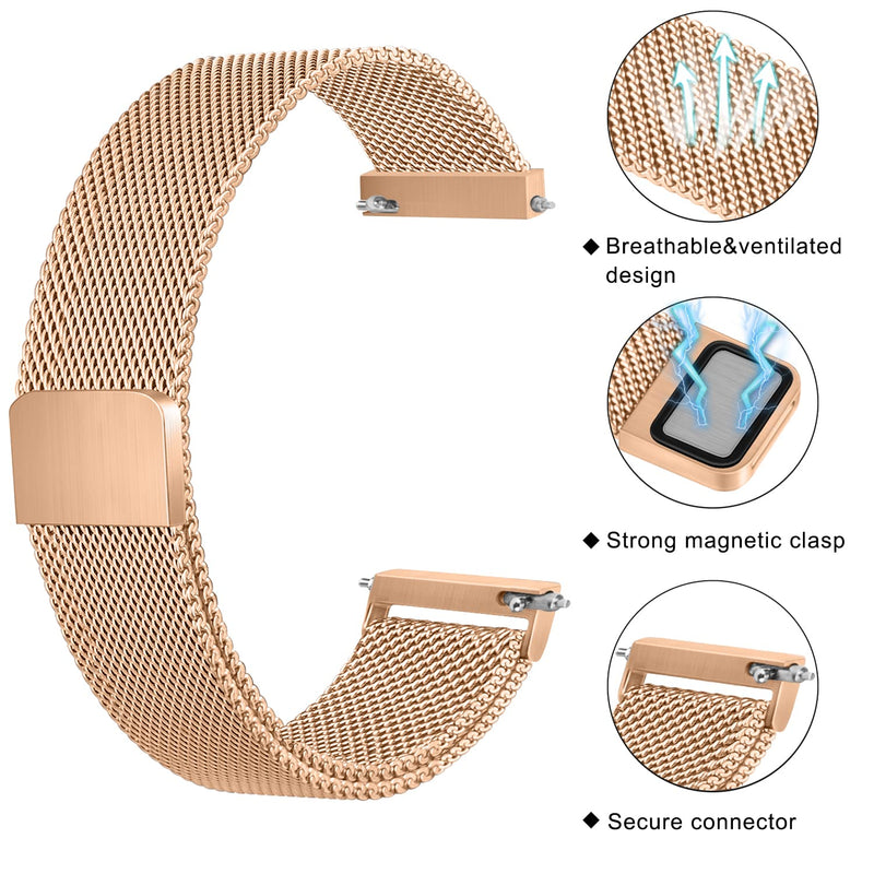 18mm Metal Mesh watch band Compatible with Garmin Venu 2s/ Venu 3S/Vivoactive 4s/Vivomove 3S/forernnner 255s bands, Quick Release Replacement Strap for Garmin Forerunner 255S/ 265S Women Men 18mm Rose_Gold