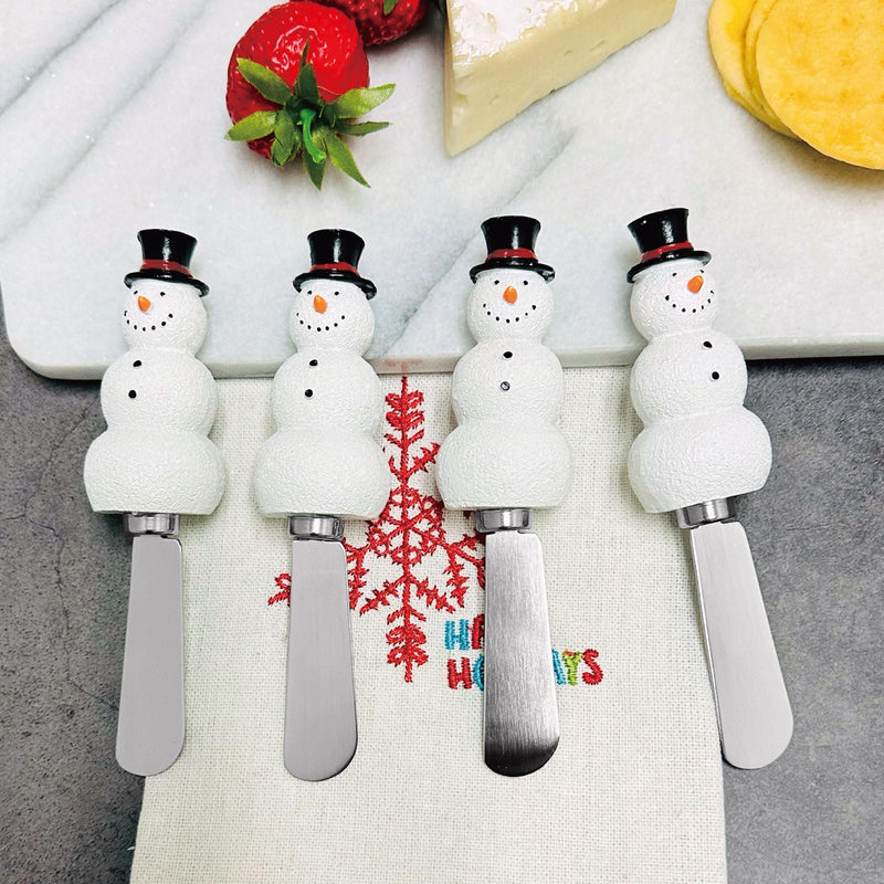 Supreme Housewares Black Hat Snowman Cheese Spreaders, Hand-Painted Resin Handles with Stainless Steel Blades for Spreading Cream Cheese, Butter, Jam, or sandwich, Set of 4