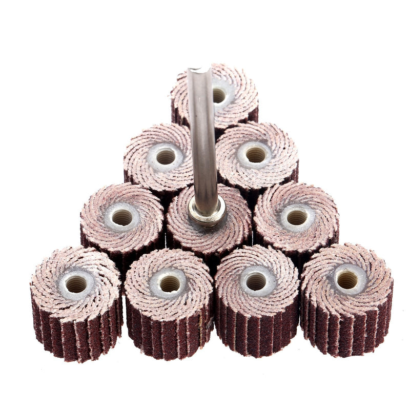 10Pcs 240# Grit Dia 3/8" 10mm Sanding Sandpaper Flap Wheel for Dremel Rotary Set