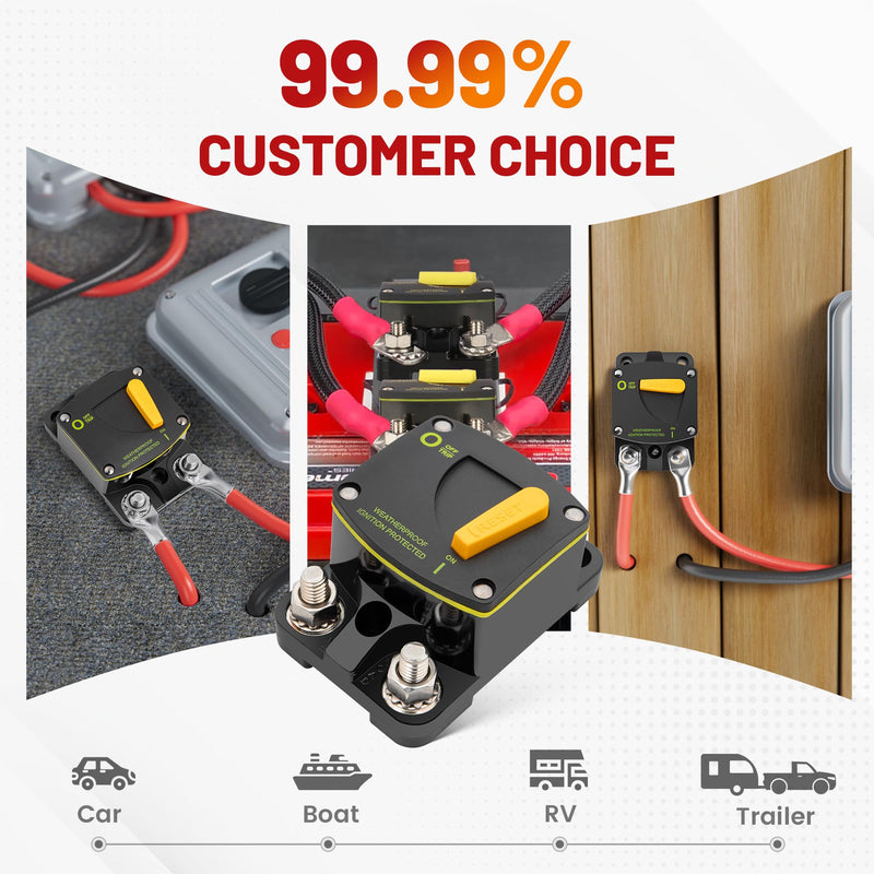 RED WOLF 300A Circuit Breaker Switch Manual Reset DC 12-24V, 5/16"-M8 Stud for Car Audio RV Marine Boat Truck Trolling Motors Stereo Audio Electronic Battery Solar System