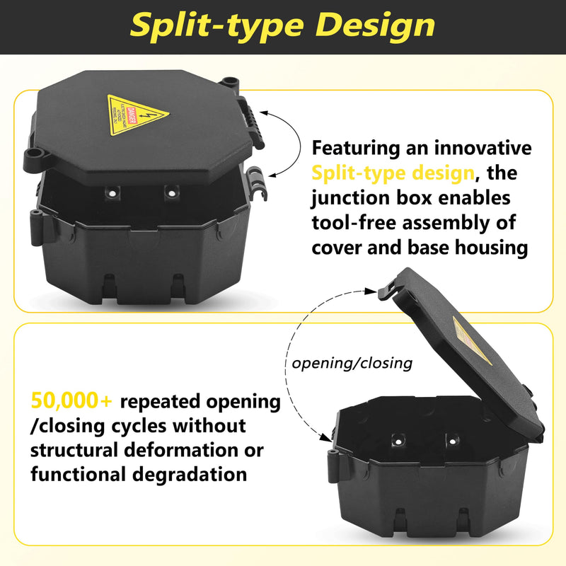 MIARALA Black Open Splice Junction Box (6 Pack) | Splice Box Wire Electrical Junction Box with Cover V0 Flame Retardant Rating(Highest Level) 6 pack