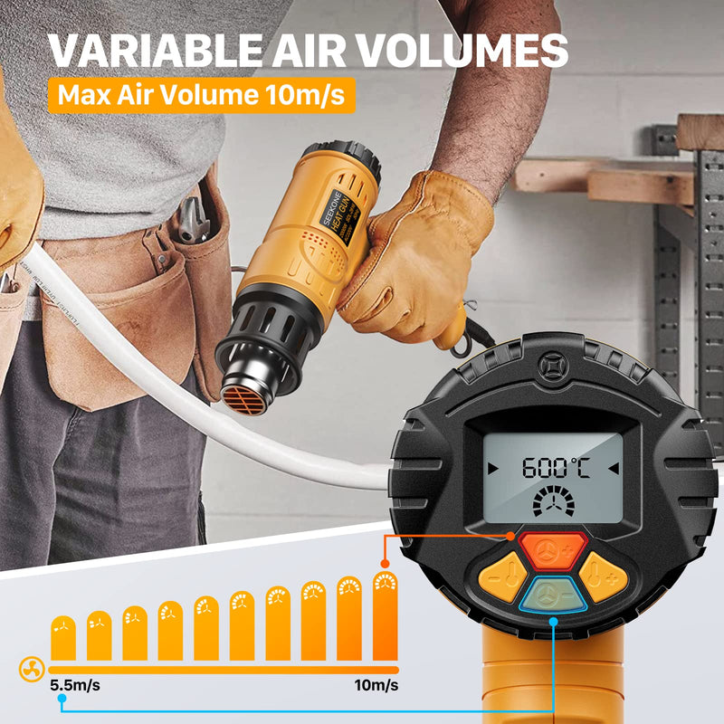 SEEKONE Professional hot air gun 2000W 50℃-600℃ with large digital LCD screen, industrial hot air gun set variable temperature control, switch-on memory, ℃-℉ conversion