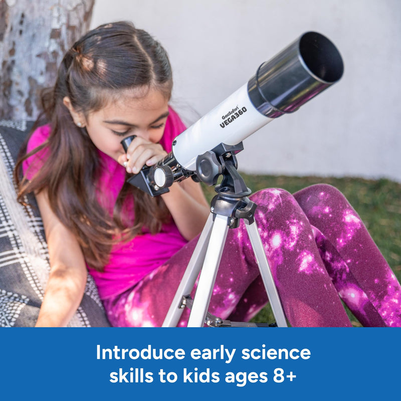 Educational Insights GeoSafari Vega 360 Telescope - 50 mm Beginner Telescope for Kids 8-12, Refractor Telescopes, Astronomical Telescopes for Stargazing, Includes Two Eyepieces and Tripod