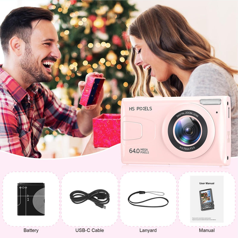 4K Pink Digital Camera Without SD Cards-Point and Shoot Camera with Flash,Easy to Use,Perfect for Beginners,Ideal for Travel,Birthday Gift and Daily Use
