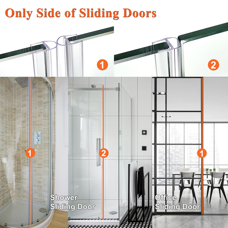 Frameless Shower Door Seal for 3/8" Thick Glass, 2 Pack x 78" U Glass Shower Door Side Seal Strip Bottom Seal Door Sweep, Ultra-Clear Polycarbonate, Stop Shower Leaks Create a Water Barrier 2PCS x 78" for 3/8" U (For Side of Sliding door)