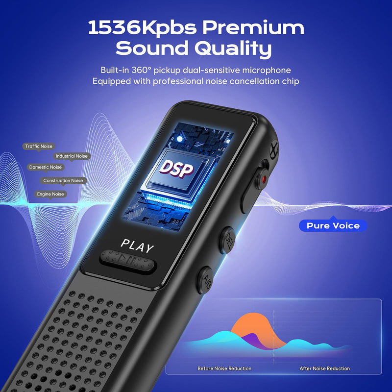 64GB Voice Recorder - Upgraded Digital Voice Activated Recorder with AI Noise Reduction Technology, Dictaphone Tape Recorder Device with Playback for Lectures Meetings/Classes/Interview 64GB