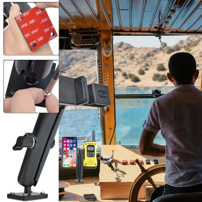 HYS Heavy Duty Drill Base Mount for Smartphones&All HT Amateur Radio with Belt Clip, Drill Base Tablet Holder for Trucks, Wall mounting, Commercial Vehicles, for 1.85"-3.15" iPhone/Samsung/LG